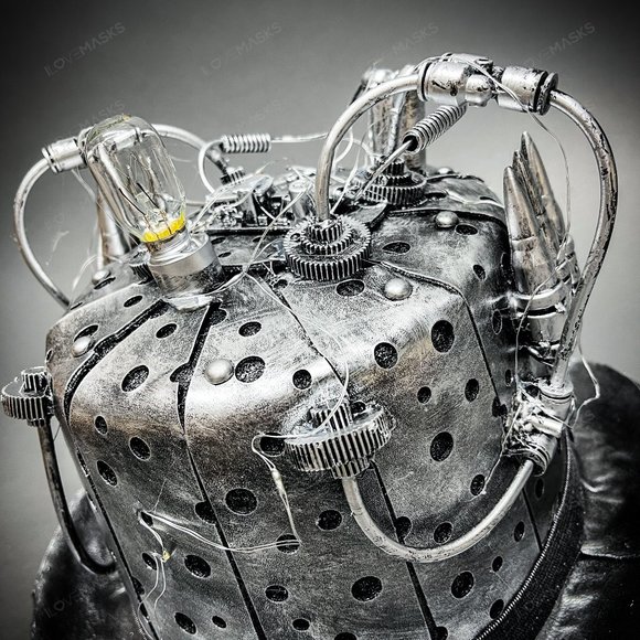 Steampunk Mad Scientist Time Traveler Top Hat - Antique Silver - Picture 4 of 5